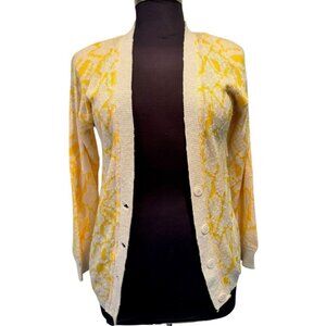 Vintage Jordan Marsh Yellow White Cardigan Sweater Medium‎ Shoulder Pads Italy